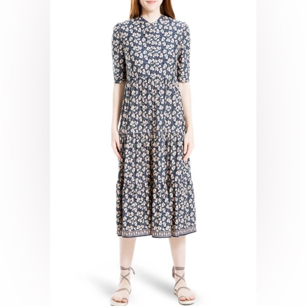 Max Studio Blue Ruffled Tiered Midi Sundress